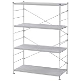 [山善] ウッドシェルフ 収納ラック 木製棚板 4段 幅85.5×奥行41.5×高さ123.5cm 簡単高さ調節 耐荷重約25kg(1段あたり) 組立品 新生活 ホワイト(木目) MWS-12844R(AWH/MWH)
