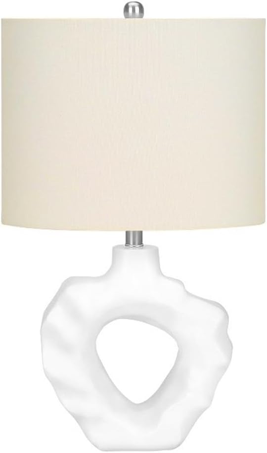 Pemberly Row 25" Sculptural Resin Table Lamp, Cream Rippled Base with Ivory Linen Shade, Oval Shape, 3-Way Rotary Switch, 5ft Transparent Cord, Modern Living Room, Bedroom, or Office Accent Lighting
