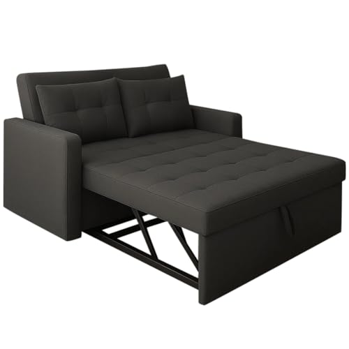 Image of CASASTYLE Trissa 2 Seater Pull-Out Premium Fabric Sofa Cum Bed Sofa Set for Living Room (Dark Grey Fabric)
