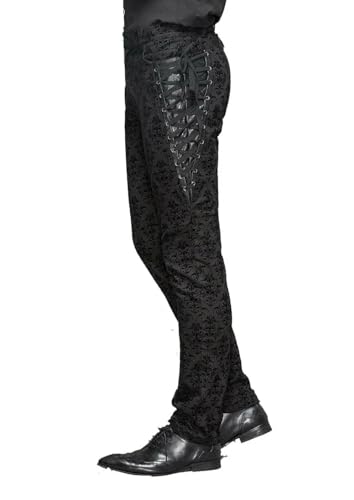 Men Gothic Black Brocade Dress Pants Victorian Printed Pant/USA3