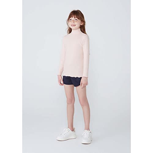 Blusa Básica Infantil Menina Manga Longa Com Gola Alta Em Ribana Rosa 010