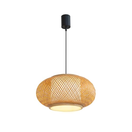 智光電気 ペンダントライト ダイニング照明 店舗用 竹製 手編み 二重構造 内側ディフューザー付 和風 和洋兼用 E26口金 100Wまで コード長さ調整可能 引掛け式 電球別売 直径40㎝
