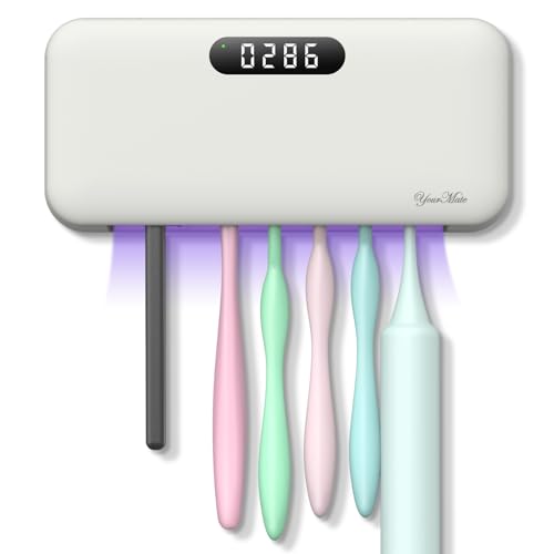 Yourmate Uvc Toothbrush Sanitizer Holders For Bathrooms 4000Mah Rechargeable Wall Mounted Toothbrush Sterilizer 5-Minute Automatic Sterilization Built-In Fan cover