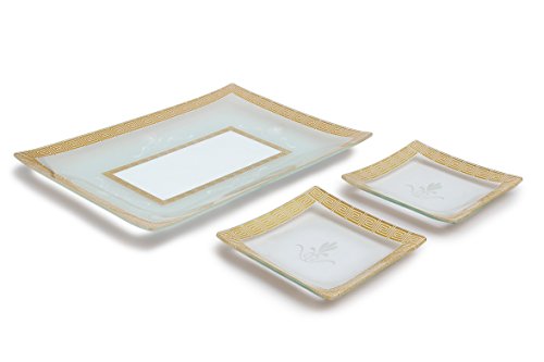 GAC Tempered Glass Tray Rectangular Glass Platter and 2 Square Dessert Plates Set of 3 Break and Chip Resistant – OvenMicrowave Safe – Dishwasher Safe Decorative Plate