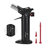 JDHON Sopletes de Cocina Recargable, Antorcha de Cocina Butano Encendedor con Indicador de Combustible y Protector de Mano, para BBQ, Postres, Cocinando, Cámping, Soldadura( No Incluido Butano )