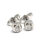 Pendientes de oro blanco 750 18 K, diamantes, 0,12 quilates, montura redonda