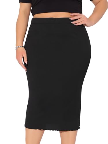 Agnes Orinda Plus Size Skirts for Women Elastic High Waist Textured Office Bodycon Midi Pencil Skirt