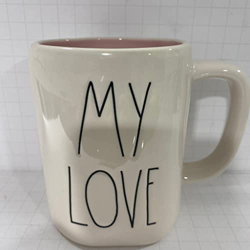 Rae Dunn MY LOVE Mug - Pink Interior - Valentine's Day - Ceramic - 16 oz.