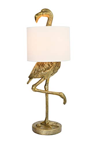 Creative Co-Op Resin Flamingo Table Lamp with Linen Shade, Gold Finish, 32" - Image 4