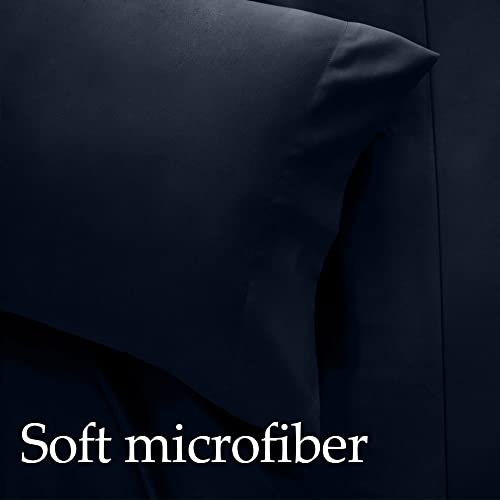 Lalaloom Bed Sheets 4 Piece Set And Velvet Throw Pillow Covers Set Of 2, Bed Sheet Size King In Navy Blue, Breathable Microfiber, Throw Pillowcases Size 16X16 In Dark Blue, 2 Item Bundle #TOP1