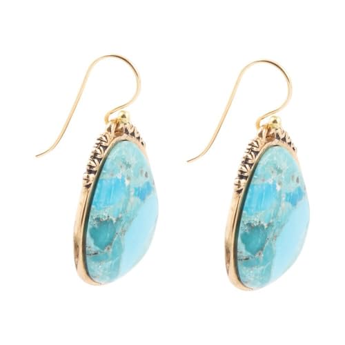 Barse Jewelry Agave Genuine Blue Turquoise and Golden Drop Earrings3