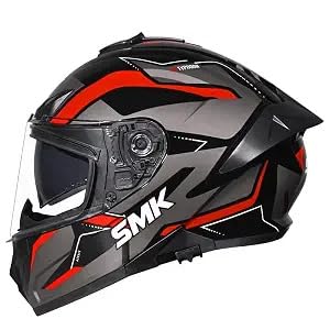 Image of SMK Typhoon AZONIX Full Face Motorcycle Helmet, Dual Visor, Black-White-Red