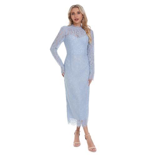 WOCV Women's Long Sleeve Lace Floral Elegant Cocktail Ocassion Party