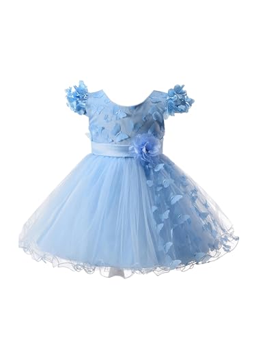 IEFIEL Vestido Bebé Niñas Elegante Vestido de Bautismo Bautizo Infantil Vestido de Estilo Princesa Vestir para Fiesta Boda Dama de Honor Flores Niñas Azul E 2-3 años