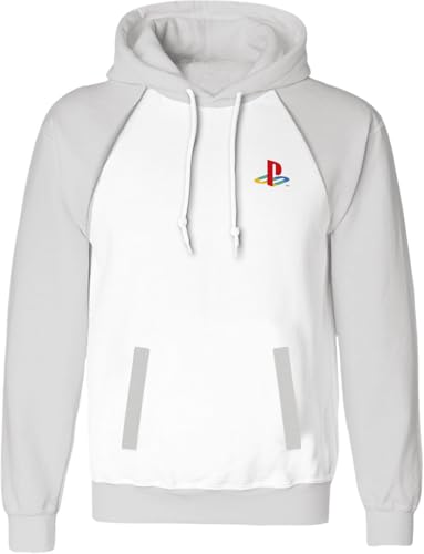 Playstation Sweat à capuche pour homme avec logo sur la manche Blanc/gris Fan Merch, Gaming, Retrogaming, blanc/gris, Medium