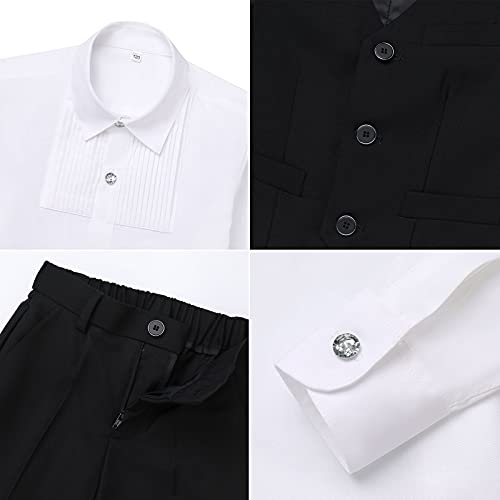 4 Pièces Costume Garçon D'honneur Gentleman Tuxedo Suit Gilet+Chemise+Pantalons Longs+Nœud Papillon Formel Ensemble pour Mariage Communion Cérémonie Anniversaire Soirée Bal Noir 15-16 Ans