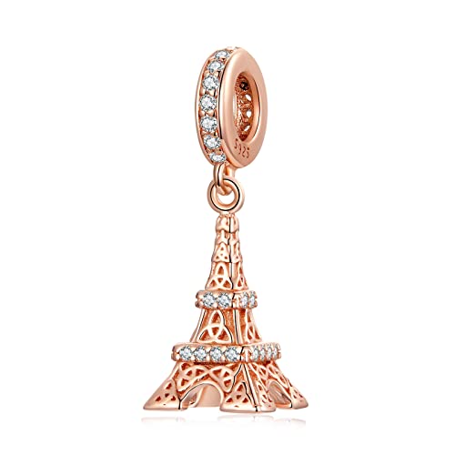 Dije de plata 925 Torre Eiffel en oro rosa acabado artesanal joya fina para mujer