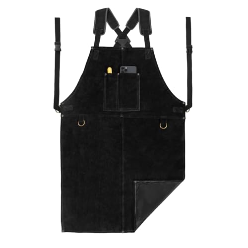 Image of Leather Welding Apron - Heat & Flame Resistant Blacksmith Apron for Forging, BBQ, Grilling (36" Length, Black)