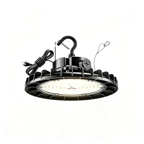 Hylele UFO LED High Bay Light 200W, 3-in-1 Adjustable Wattage (200W/150W/120W), 28000LM High Efficacy, ETL Listed High Bay LED Shop Light, IP65 IK10, Plug & Hook, 0-10V Dimmable for Warehouse Garage by Hylele - Used condition - CA$57.32