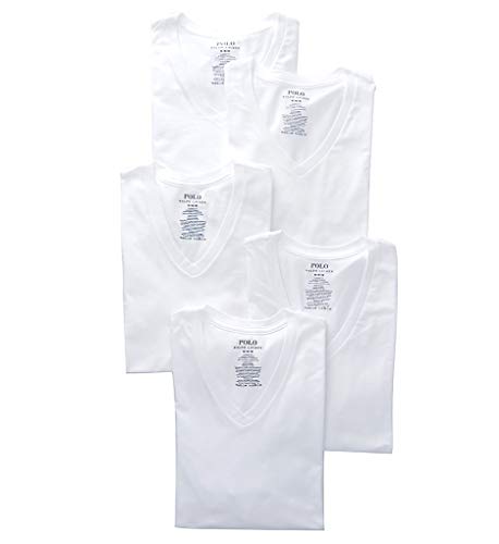POLO RALPH LAUREN Classic Fit Cotton V-Neck T-Shirt 5-Pack, L, White