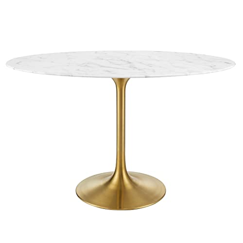 Modway Lippa 48' Oval-Shaped Mid-Century Modern Dining Table with Artificial Marble Top and Gold Base