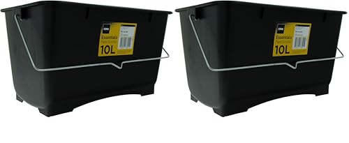 Image of Coral 73321 Essentials Plastic Paint Scuttle Container with Metal Handle for Paints and Paste 10 Litre, Black (Pack of 2)