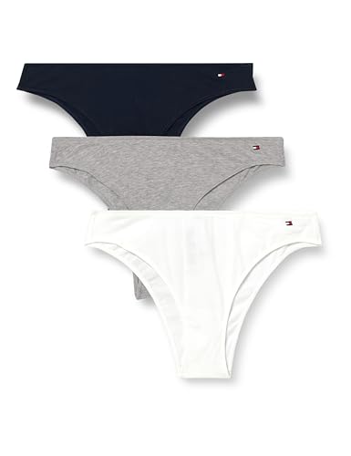 Tommy Hilfiger 3 Pack Dipped Brazilian Uw0Uw05968 brasileño, Purple (Lt Grey Htr/White/Navy Rib), L para Mujer