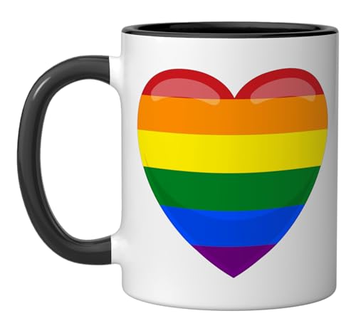 Rainbow Heart Ceramic Mug, Black/White
