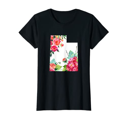 Mujer Utah Vintage Rose State Map Orgullo Patriótico Floral Utah Camiseta