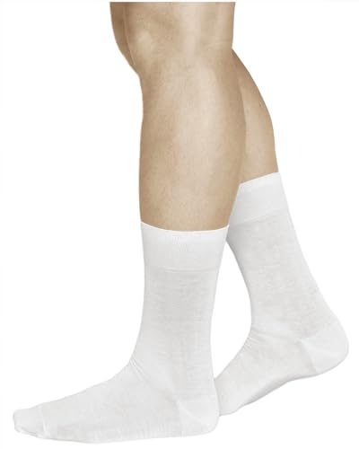 vitsocks Hombre Calcetines Finos 100% ALGODÓN Puro Hilo Ligeros (3 PARES) Lisos Ultrafinos Caballeros Verano Antisudor, blanco, 44-46