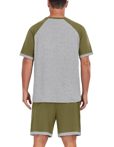 Image of Mens Pajamas Set Lightweight Summer Pjs Sleepwear Soft Comfy Short Sleeve Loungewear With Pocket (S-4X)