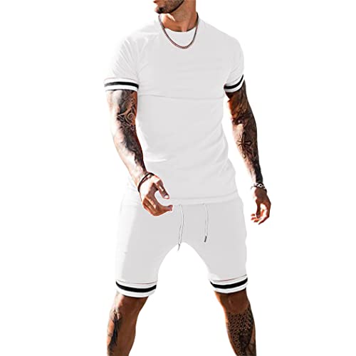 T-shirt d'été surdimensionné pour homme blanc XXXL comprenant un short de plage assorti