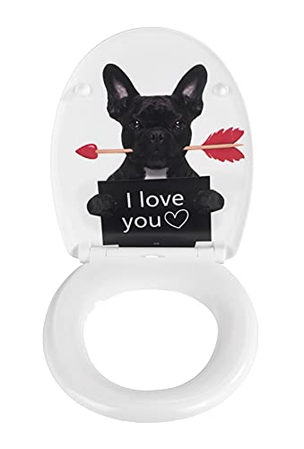 WENKO WC-Sitz Guilty Dog, Toilettensitz mit Absenkautomatik, Fix-Clip Hygiene-Befestigung, WC-Deckel aus antibakteriellem Duroplast Escobillero Badi, cromo 45 x 38 cm