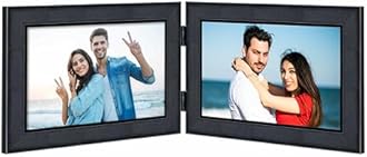 Indianara Customised 5 x 7 Tabletop Horizontal Double Hinged Engineered Wood Black Photo Frame with shatter-resistant Glass - Upload 2 Landscape/Horizontal Photos for Print