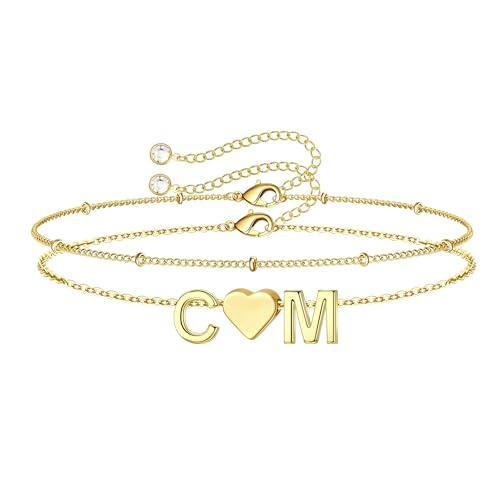 Turandoss Gold Initial Bracelets for Women Girls Personalised Initial Letter M Bracelet, Girls Jewellery Gifts for Girlfriend Women Ladies Birthday Gift for Her
