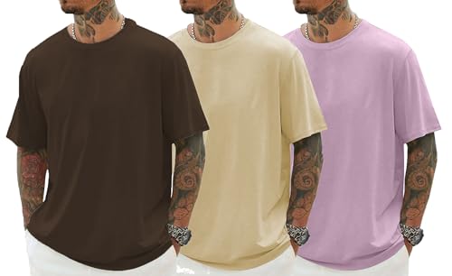 Image of RodZen Oversized Baggy Fit Half Sleeves Round Neck Solid Cotton Blend Combo T-Shirt for Men (Pack of 3)