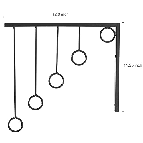 Mygift Set Of 3 Wall-Mounted Metal Garment Rack/Bedroom Closet Clothing Organizer With 5 Hanging Rings, Black & Mygift 10-Hook Rustic Gray Wood Expandable Accordion Peg Coat Rack Hanger #TOP4