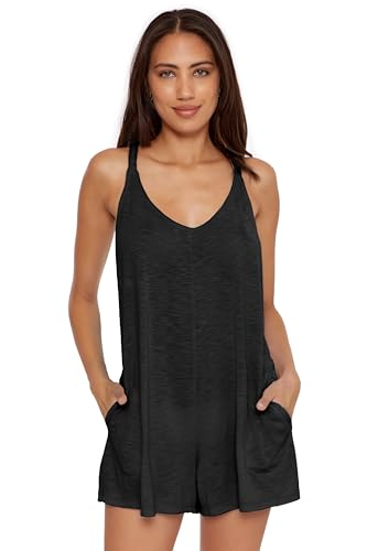 BECCA womens Breezy Basics Romper, Plunge Neck, Beach Cover Ups for Women