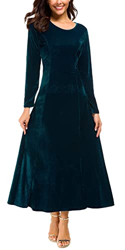 Image of Urban CoCo Women's Elegant Velvet Midi Dress Scoop Neck Long Sleeve Ruched