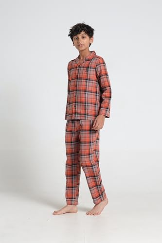 Image of Under Fourteen Boys Cotton Night Suit Set | Soft Breathable 2Pcs Sleepwear /Nightwear /Sleepsuit /Loungewear Co-Ord | Checks Top & Pyjama | Elastic Waist & Pockets | Multicolor Pajama Party & Gifting Set