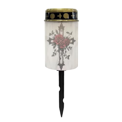Image of Cross Rose Solar Cross for Cemetery Grave Outdoor Flameless Solar Powered Light for Prayer Waterproof Solar Grave Lights for Cemetery Decoration