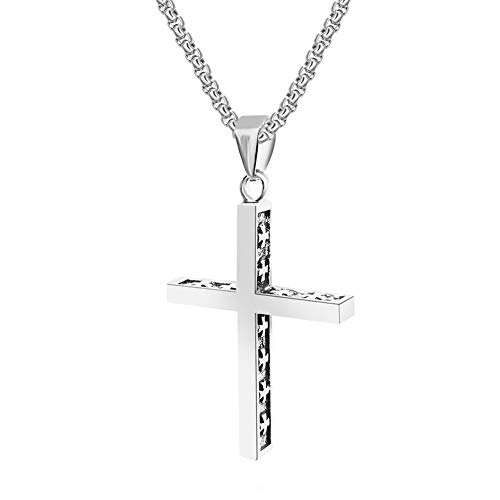 IORMAN Cross Pendant, Stainless Steel Nail Cross Pendant Necklaceï¼ŒRetro Style Classics Cross Necklace with 24 Inch Chain for Men for Boys Girls (Retro Cross)