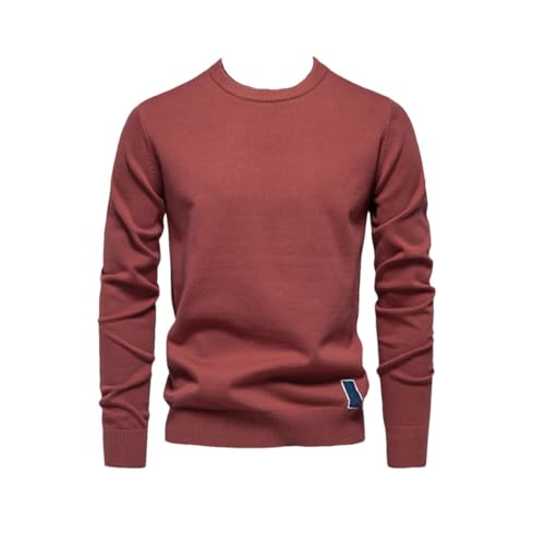 Men Solid Cotton Crew Neck Relax Fit Knit Pullovers Fashion Classic Long Sleeve Sweater