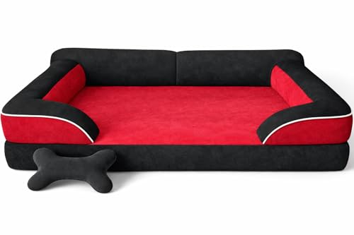 Image of Cutepups Red and Black Orthopedic Dog Bed Medium Size (M) - Soft Plush Washable Bed for Medium Dogs