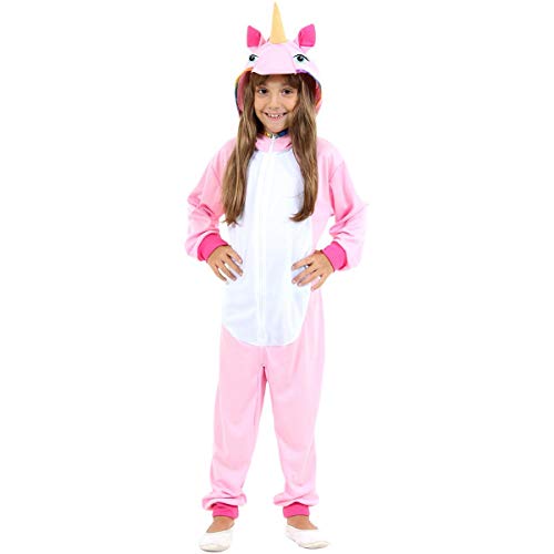 Fantasias Unicórnio Infantil Pijama Rosa com Touca + NF (M 5-8)