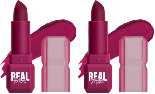 Image of Mila Beaute Real Matte Lipstick | Enriched With Rosehip Extract | Ultra Matte Finish & Long Lasting I Single Swipe, Lightweight & Comfortable - 12-HOLLYWOOD PINK (Pack of 2)