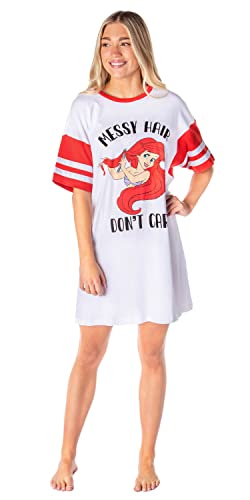 Disney Little Mermaid Womens Oversized Varsity Football Tee Night Shirt Ariel Nightgown (Xxx-Large) White #TOP3