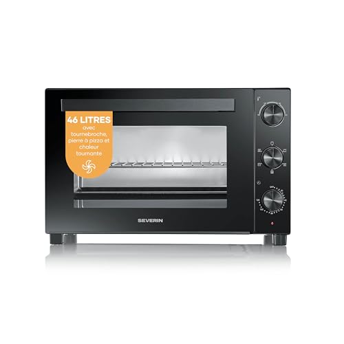 SEVERIN Mini-Four à chaleur tournante 46 L avec pierre à pizza et tournebroche, Four posable 1 800 W design élégant, électrique avec minuteur 120 min,...