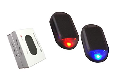 Car Alarm Light Car Solar Power Simulated Dummy Alarm Warning Anti-Theft LED Flashing Security Light with New USB Port, Red&Blue