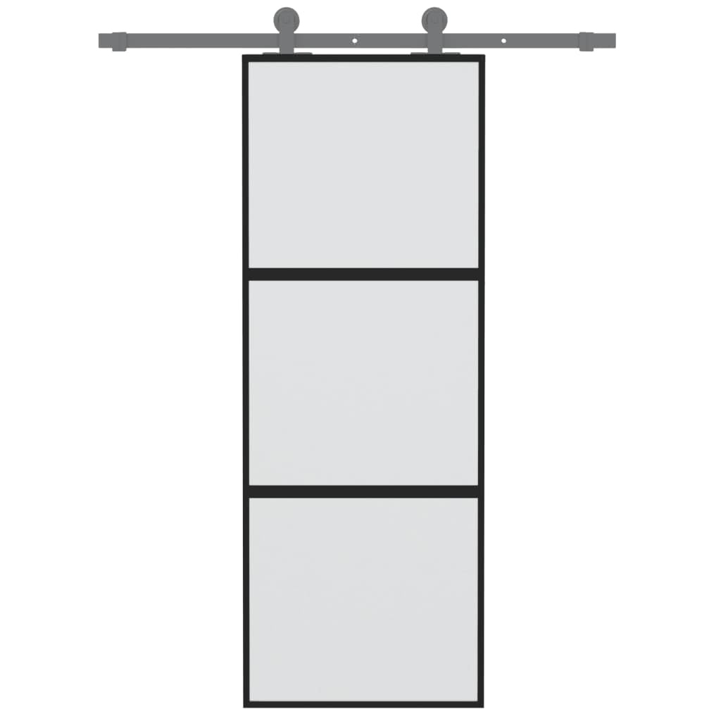 vidaXL Puerta Corredera, Puerta Corrediza, Panel de Privacidad, Puerta Decorativa para Granero Hogar, Vidrio Templado y Aluminio Negra
